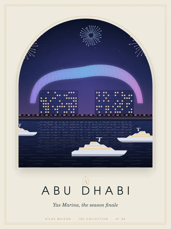 Abu Dhabi, Yas Marina, the season finale: an art-deco travel poster from the ATLAS MAISON Collection