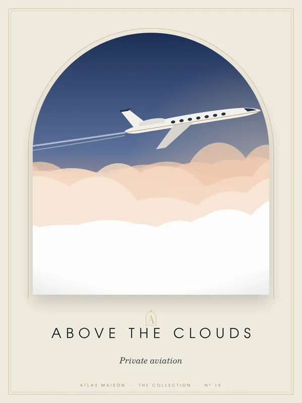 Above the Clouds, Private aviation: an art-deco travel poster from the ATLAS MAISON Collection