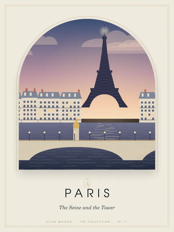 Paris, The Seine and the Tower: an art-deco travel poster from the ATLAS MAISON Collection