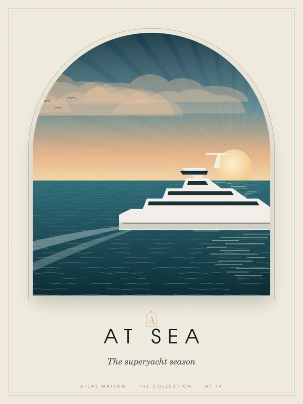 At Sea, The superyacht season: an art-deco travel poster from the ATLAS MAISON Collection
